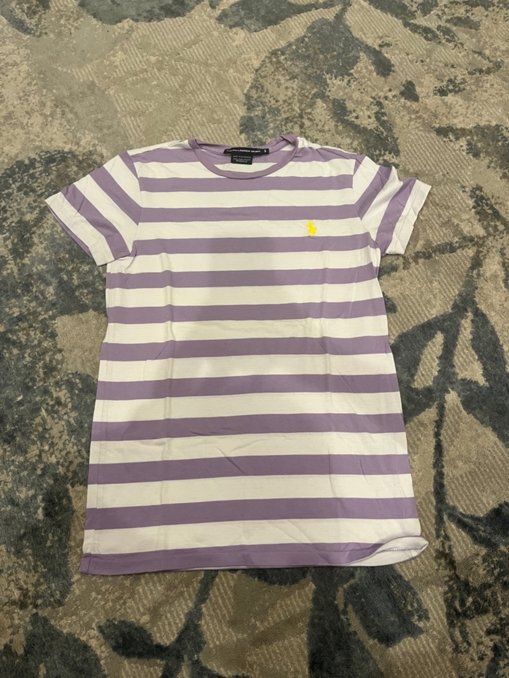 Ralph Lauren Lavender and White Striped Short Sleeve Tee with Yellow Pony